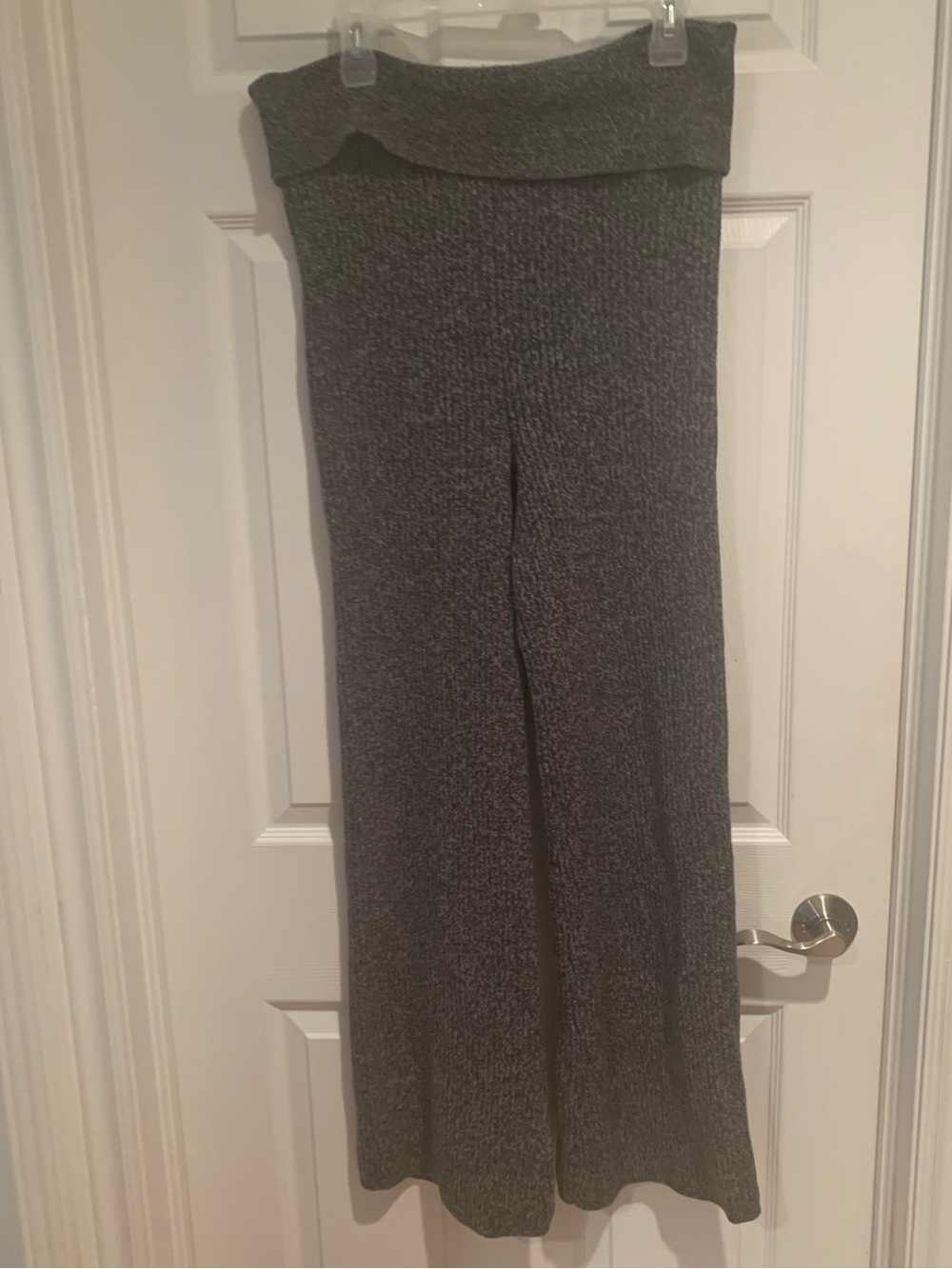Aerie Gray Fold-Over Waist Wide-Leg Knit Pants